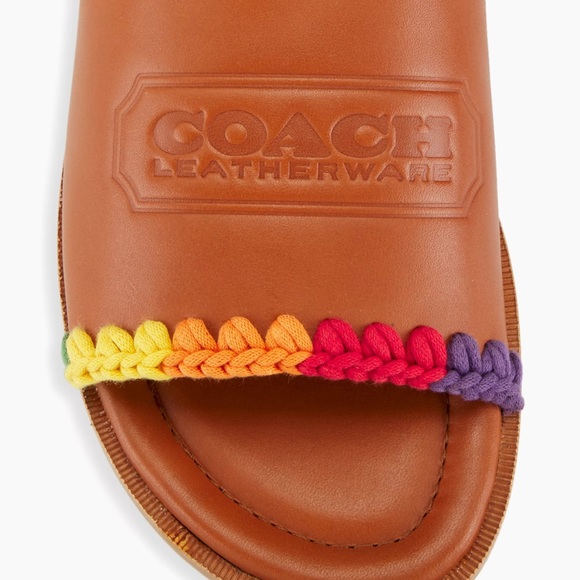 COACH Pride Leather Crochet-Trimmed Slides - Picture 5 of 7